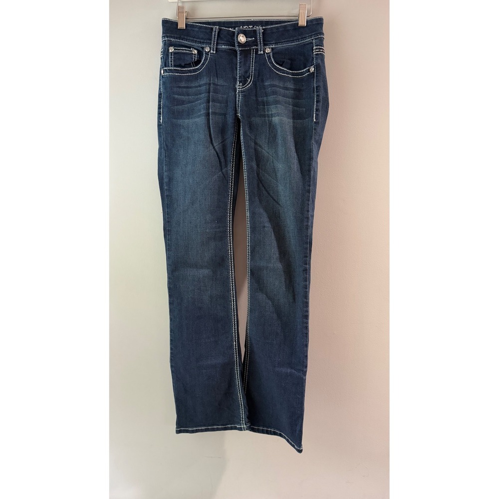 Apt. 9‎ Bootcut Jeans Womens 2 Dark Wash Blue Excellent Rhinestone Flap Pockets